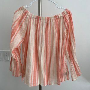 Sanctuary- Coral White Stripe Off Shoulder Top, XS